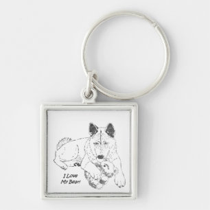 Gulliga akita med keychain för nallehundkonst fyrkantig silverfärgad nyckelring
