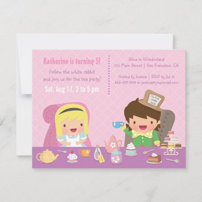 Gulliga Alice i födelsedagsfest för Inbjudningar (Framsida)