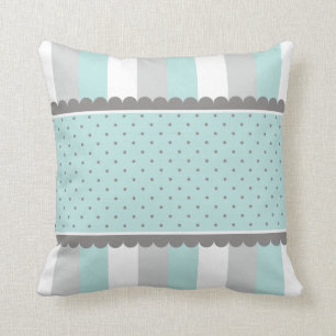 Gulliga baby blue & grå randar och polka dots kudde