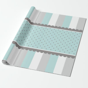 Gulliga baby blue & grå randar och polka dots presentpapper