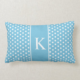 Gulliga blått för Aqua för polka dotsMonogram Lumbarkudde
