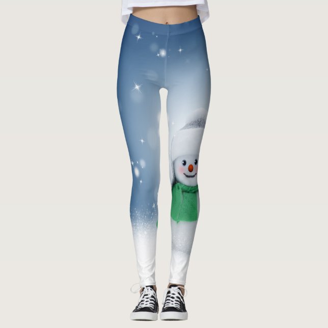 Gulliga blått- & vitsnögubbeLeggins Leggings (Framsida)