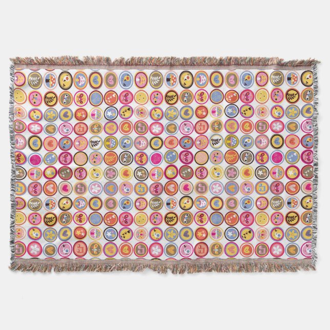 gulliga blommor, fåglar, hjärtamönster filt (Framsidan)