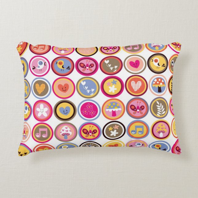 gulliga blommor, fåglar, hjärtamönster prydnadskudde (Framsidan)