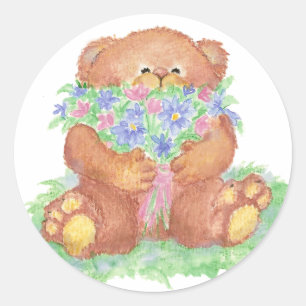 Gulliga blommor för dig nalle runt klistermärke
