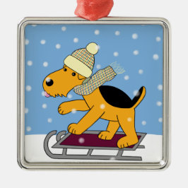 Gulliga den högvärdiga tecknad hundw-sleden julgransprydnad metall