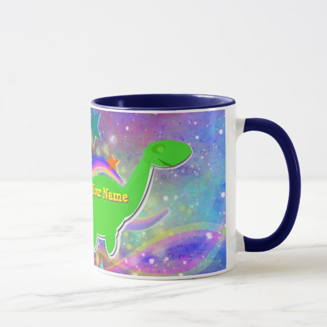 Gulliga Dinosaurfärgstjärnor & virvlar runt den Mugg (Höger)
