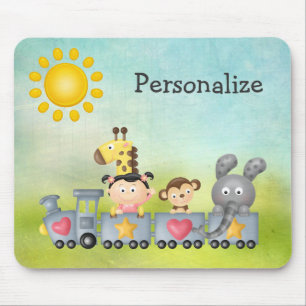 Gulliga djur & flicka på tåg Mousepad Musmatta