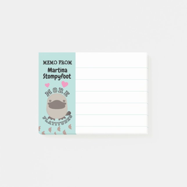 Gulliga djura näbbdjurfotspår vitsar posta- post-it block (Framsida)