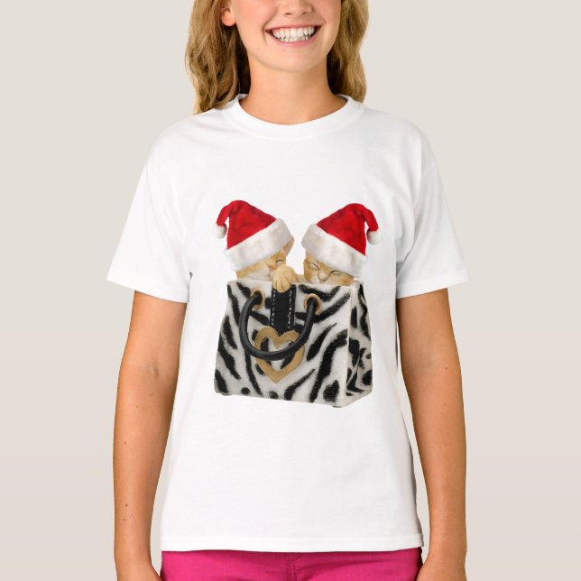 Gulliga festliga kattungar i zebra tryckhandväska tee shirt (Framsida)
