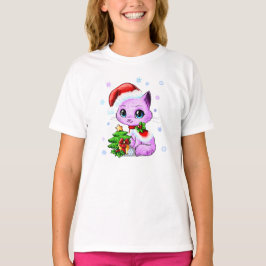 Gulliga flicka för hand plockadejulkatt T-tröja Tee Shirt