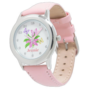 Gulliga flickafjärilar och blommor armbandsur