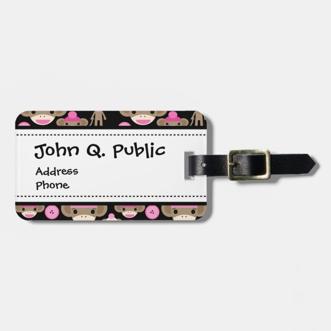 Gulliga flickaktigt rosa sock monkeyflickor på bagagebricka (Horisontell Framsida)