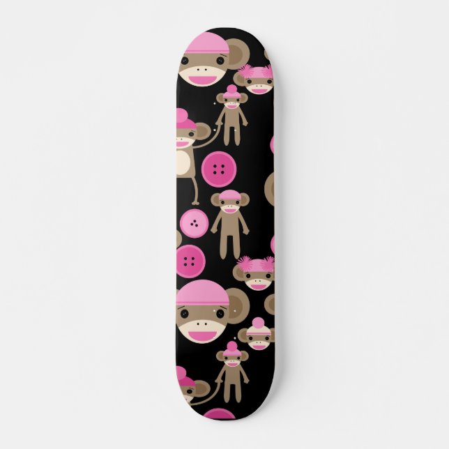 Gulliga flickaktigt rosa sock monkeyflickor på skateboard bräda 20 cm (Framsida)
