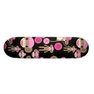Gulliga flickaktigt rosa sock monkeyflickor på skateboard bräda 20 cm