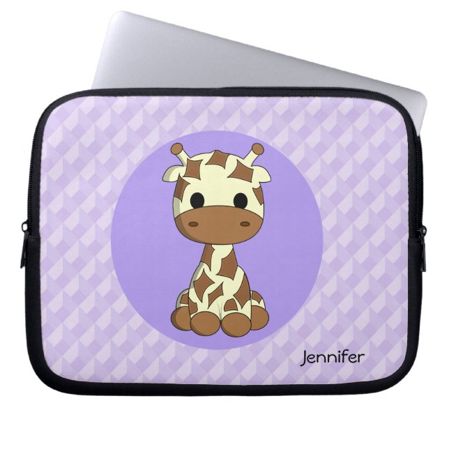 Gulliga flickor för namn för giraffkawaiitecknad laptop sleeve (Framsidan)