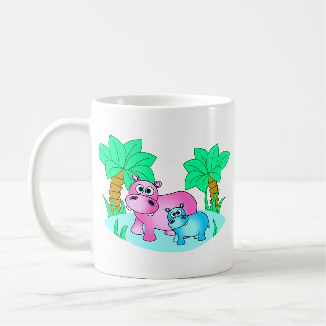 Gulliga flodhästar mamma och babysimning kaffemugg (Vänster)