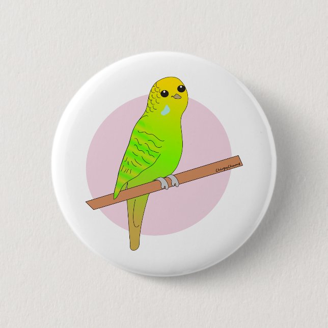 Gulliga gröna Budgie Knapp (Framsida)