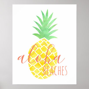 Gulliga hawaianska vattenfärgananasAloha stränder Poster