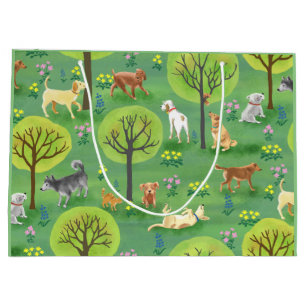 Gulliga hundar i hunden parkerar gåvan hänger lös