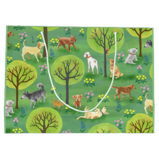 Gulliga hundar i hunden parkerar gåvan hänger lös