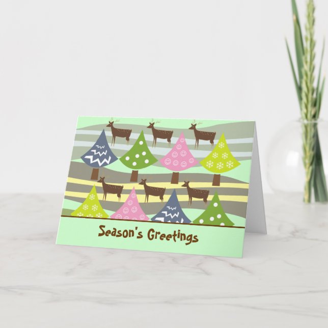 Gulliga julgranar och hjortkort helgkort (Framsida)
