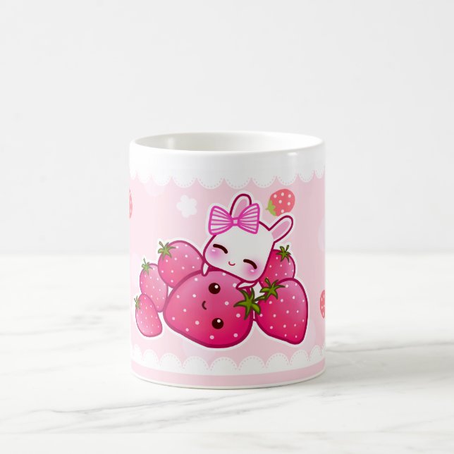 Gulliga kanin- och kawaiijordgubbar kaffemugg (Center)