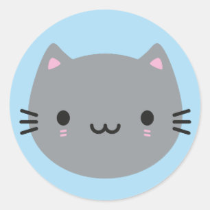 Gulliga katter - grå färgKawaii kattunge Runt Klistermärke