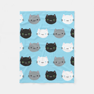 Gulliga katter & Kawaii kattungar (blått) Fleecefilt