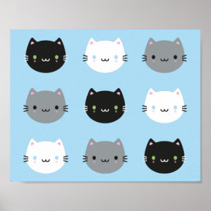 Gulliga katter & Kawaii kattungar (blått) Poster