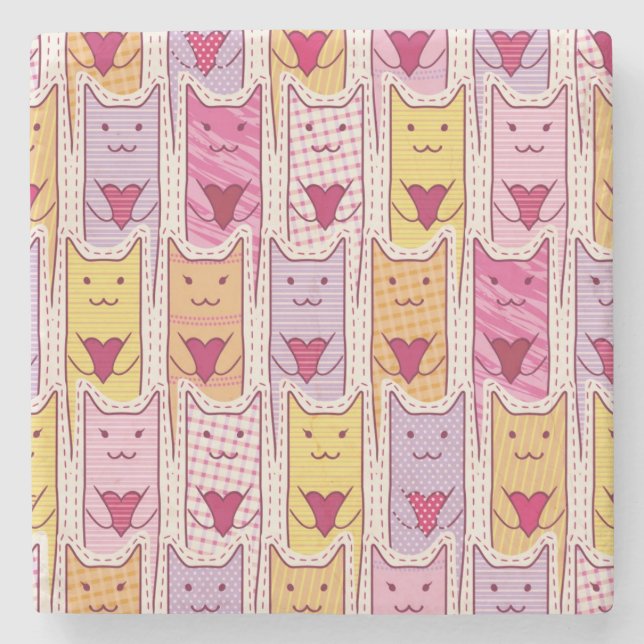 Gulliga katter med att älska hjärtor stenunderlägg (Framsidan)