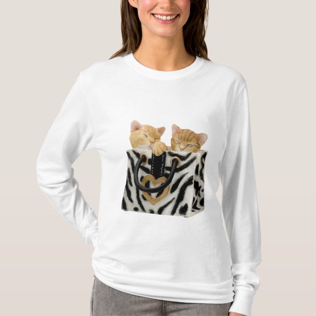 Gulliga kattungar i zebra tryckhandväska t shirt (Framsida)