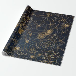 Gulliga konfettiar för jul och guld- blom- design presentpapper