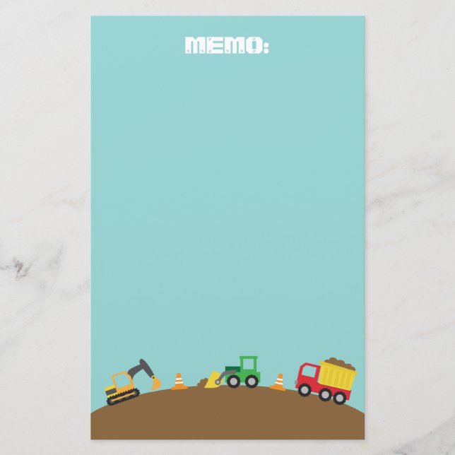 Gulliga konstruktionsfordon för pojkar brevpapper (Framsida)