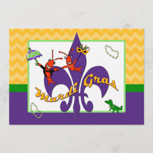 Gulliga Kräftor Fleur de Lis Mardi Gras Inbjudningar