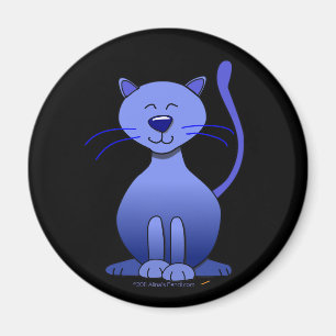 Gulliga lyckliga blått som ler katten på den svart magnet