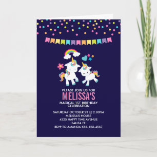 Gulliga Magical Unicorns med en regnbågefödelsedag Kort