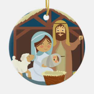 Gulliga Mary Joseph Jesus på mangeren Julgransprydnad Keramik
