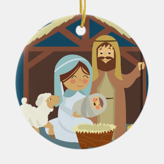 Gulliga Mary Joseph Jesus på mangeren Julgransprydnad Keramik (Framsidan)