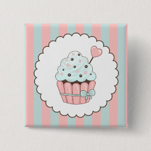 Gulliga muffinrosor & Mintblåttdesign Knapp