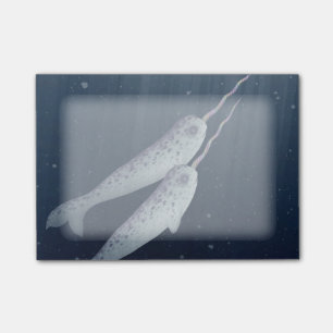 Gulliga Narwhals som tillsammans simmar Post-it Block