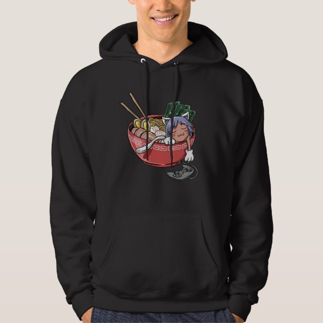 Gulliga nudlar för Ramen för Gamer för Kawaii Hoodie (Framsida)