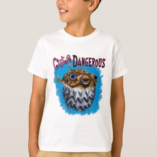 Gulliga och farliga Pufferfiskblått Tee Shirt