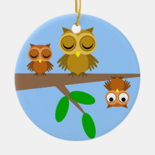 gulliga och roliga ugglor julgransprydnad keramik