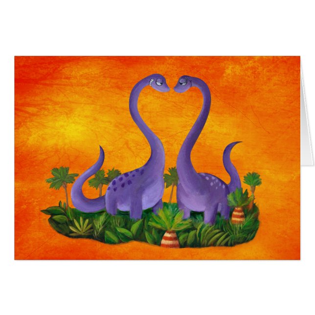 Gulliga och romantiska Dinosaurs Hälsningskort (Framsidan Horizontal)