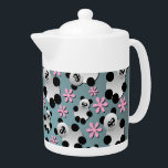 Gulliga Pandas och blommatekanna<br><div class="desc">Gulligt mönster för pandas och för söt lite blommai svart,  vit,  rosor och blått. Original- digital design vid Laureloak.</div>