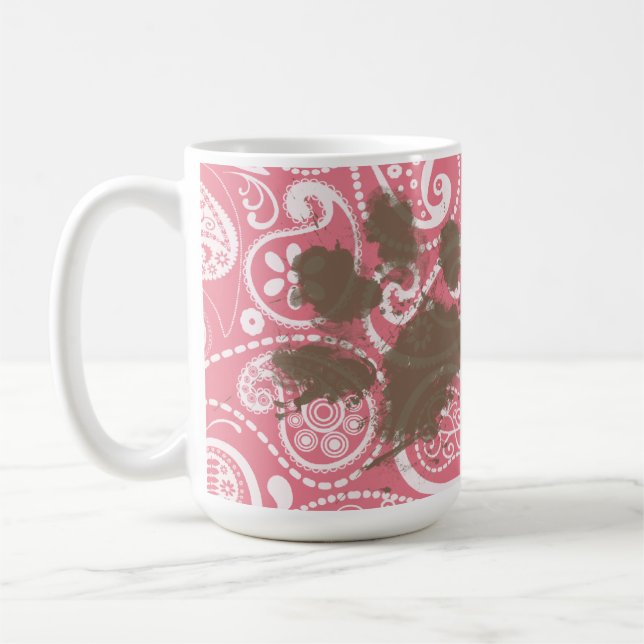 Gulliga Pawprint på rodna rosa Paisley Kaffemugg (Vänster)