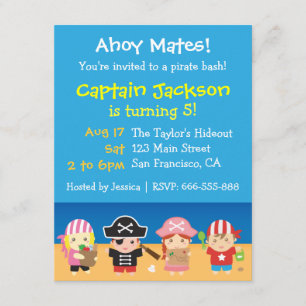 Gulliga piratpojkar och flick kalas inbjudningar