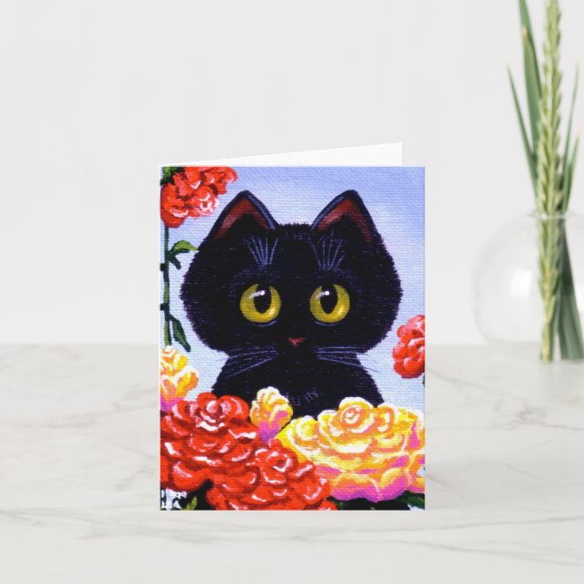 Gulliga roliga svart kattroblommor Creationarts Kort (Framsida)