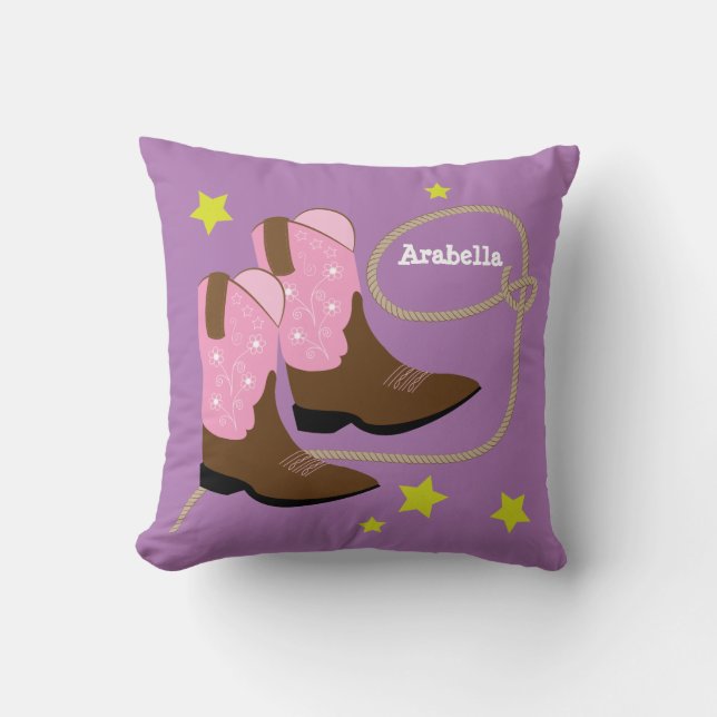 Gulliga rosa Cowboykängor & rep, personlig Kudde (Framsida)